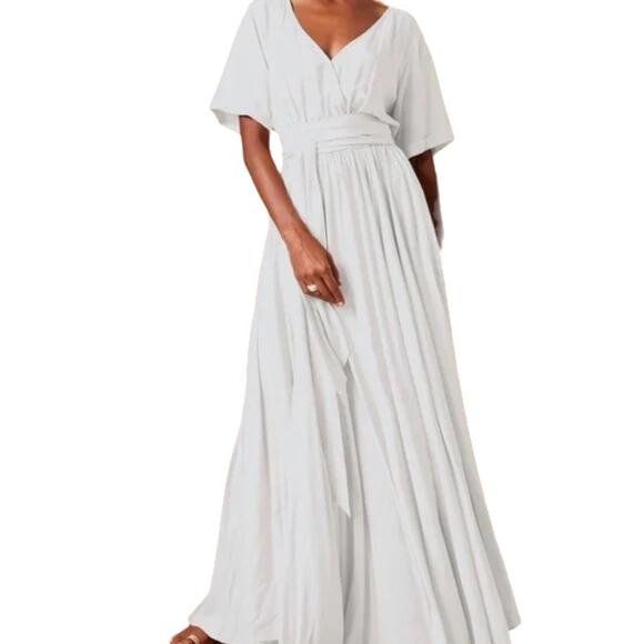 Erika Pena Farrah Tie Waist Short Sleeve White Boho Festival Dress Size XS  New Maxi